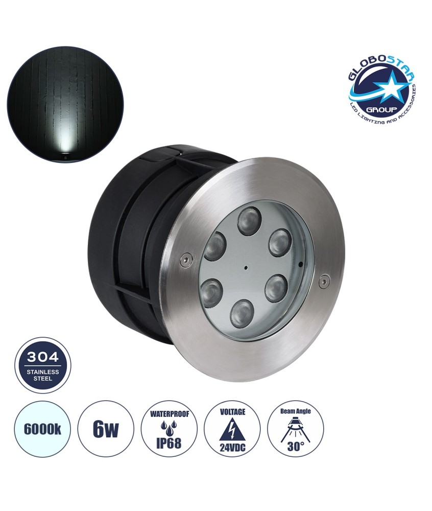 GLOBOSTAR® UNDERWATERYUNI 90418 Υποβρύχιο Χωνευτό Σποτ για Σιντριβάνια-Πισίνες LED 6W 600lm 30° DC 24V Αδιάβροχο IP68 Ψυχρό Λευκό 6000K Dimmable - Bridgelux SMD Chip - Ανοξείδωτο Ατσάλι 304 - Μ15 x Π15 x Υ10cm - Q14cm - 3 Χρόνια Εγγύηση